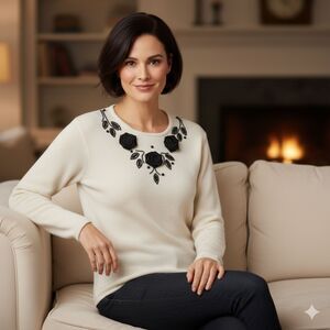 I.B. Diffusion Vintage Silk Wool Angora Beaded Sweater M Ivory Coquette 80s